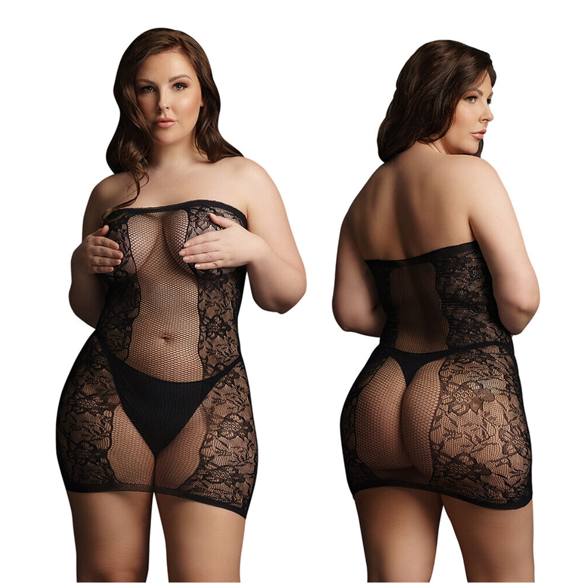 Strappless Fishnet and Lace Mini Dress 025X Le Désir Boutique de