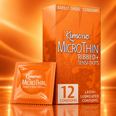 Kimono MicroThin Ribbed Sensi-Dots condom vue complète