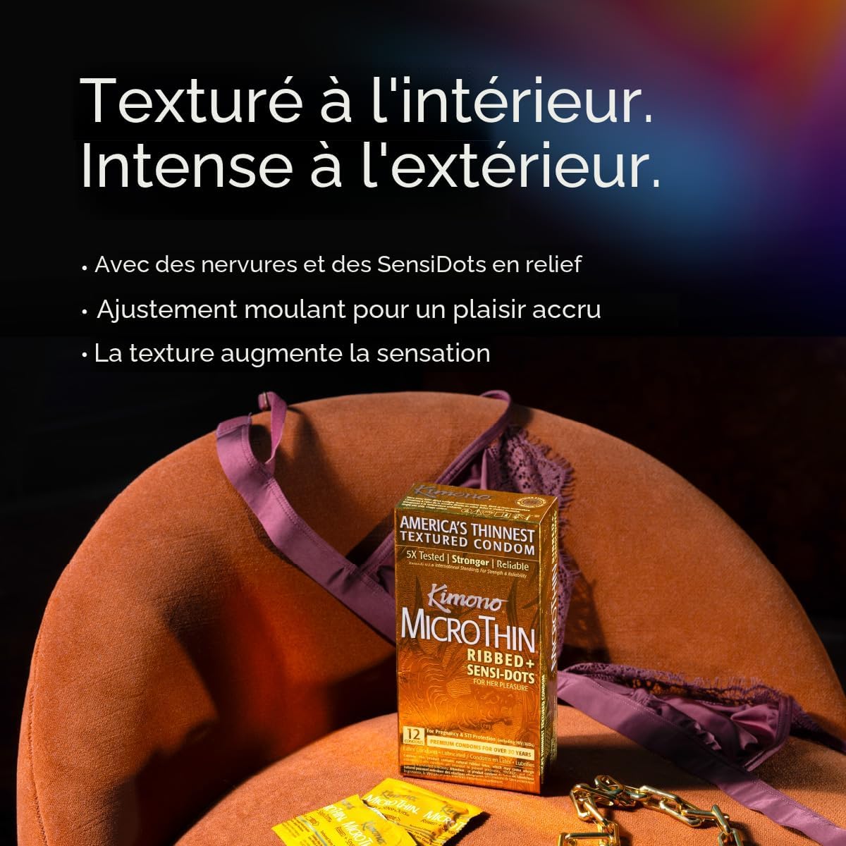 Kimono MicroThin Ribbed + Sensi-Dots - Condoms Texturés Stimulants – Image 4