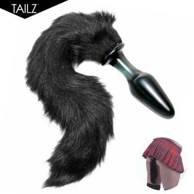 Plug anal en verre borosilicate avec queue de renard noire