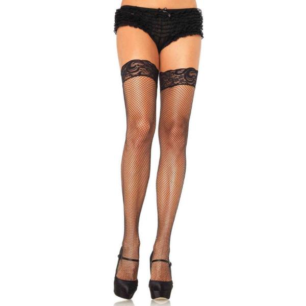 Bas en Filet et Dentelle - Haut de Cuisse - 9122Q - Taille Plus - Leg Avenue