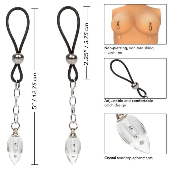 Non-Piercing Nipple Jewelry Crystal Teardrop - Lasso à Mamelons avec Bijoux - California Exotics – Image 3