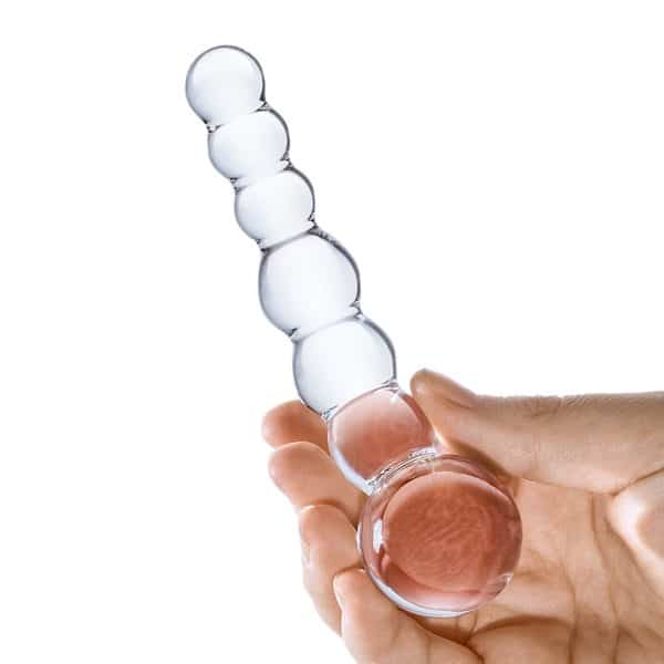 5 Curved Glass Beaded Dildo - Gode en Verre - Gläs