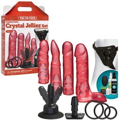 Vibrating Crystal Jellies Set with Wireless Remote - Harnais Vac-U-Lock - Doc Jonhson
