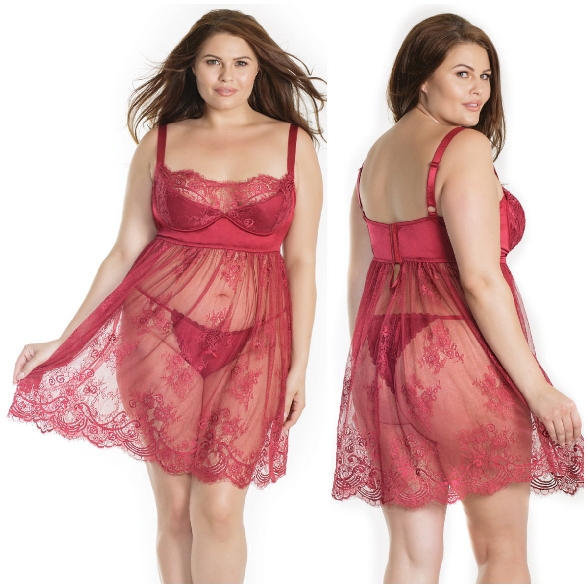 Babydoll et String - 7202X - Grande Taille - Coquette