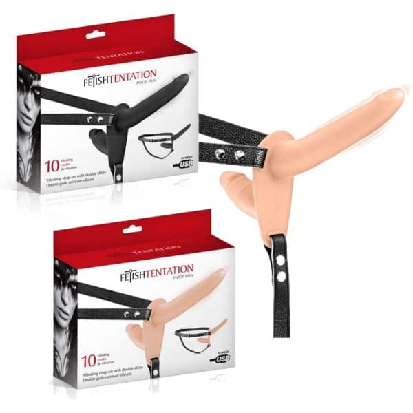 Double Strap-On Vibrating - Harnais pour Elle Vibrant Rechargeable - FetishTentation
