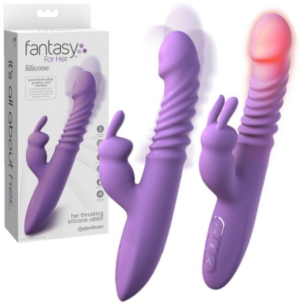 Her Thrusting Silicone Rabbit - Vibrateur Double Stimulation - Action de Poussée et Chauffant - Fantasy for Her