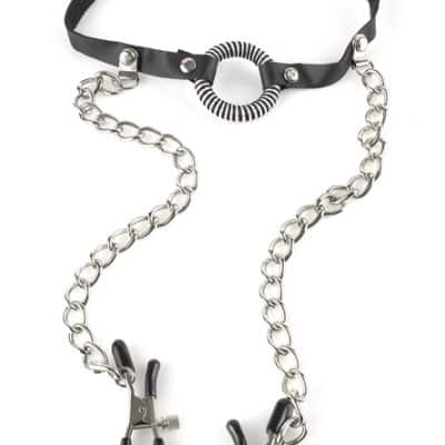 O-Ring Gag With Nipple Clamps - Fetish Fantasy Series