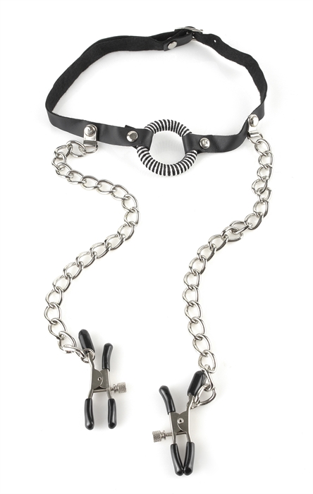 O-Ring Gag With Nipple Clamps - Fetish Fantasy Series
