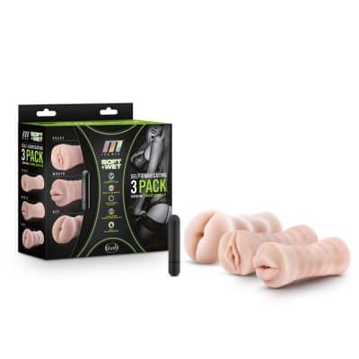 3-Pack Self-Lubricating Vibrating Stroker Sleeve Kit - Ensemble de Masturbateurs - M for Men - Blush