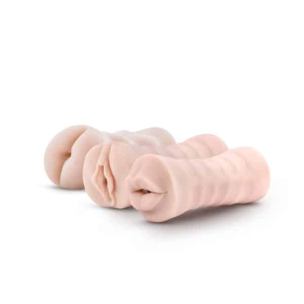 3-Pack Self-Lubricating Vibrating Stroker Sleeve Kit - Ensemble de Masturbateurs - M for Men - Blush