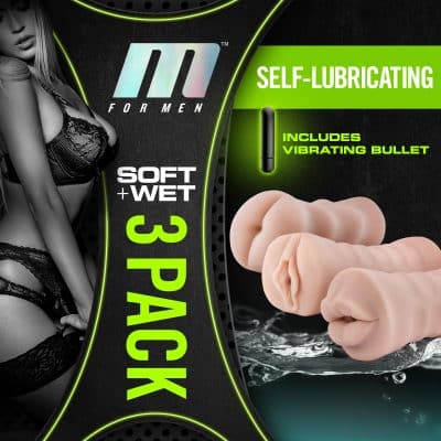 3-Pack Self-Lubricating Vibrating Stroker Sleeve Kit - Ensemble de Masturbateurs - M for Men - Blush