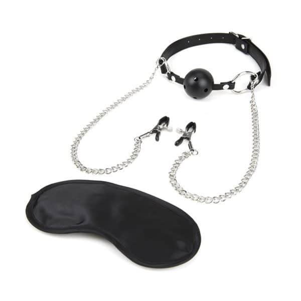 Breathable Gag with Ajustable Pressure Nipple Clamps - Baîllon et Pinces à Mamelons - Lux Fetish
