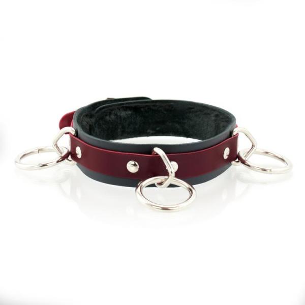 3 Ring Slave Collar with Faux Fur Lining - Collier en Cuir avec 3 Anneaux - XBliss – Image 4