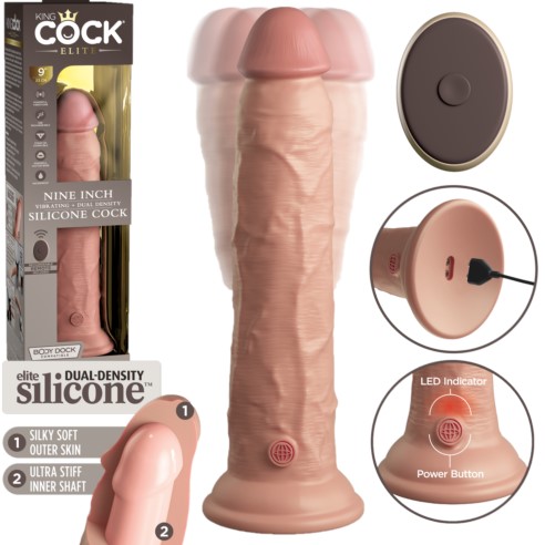 Nine Inch - Vibrating + Dual Density Silicone Cock with Remote - King Cock Elite