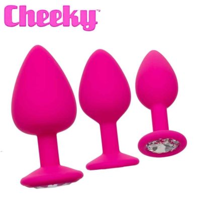 Kit d'entraînement anal Cheeky Gems complet, montrant les trois plugs gradués.