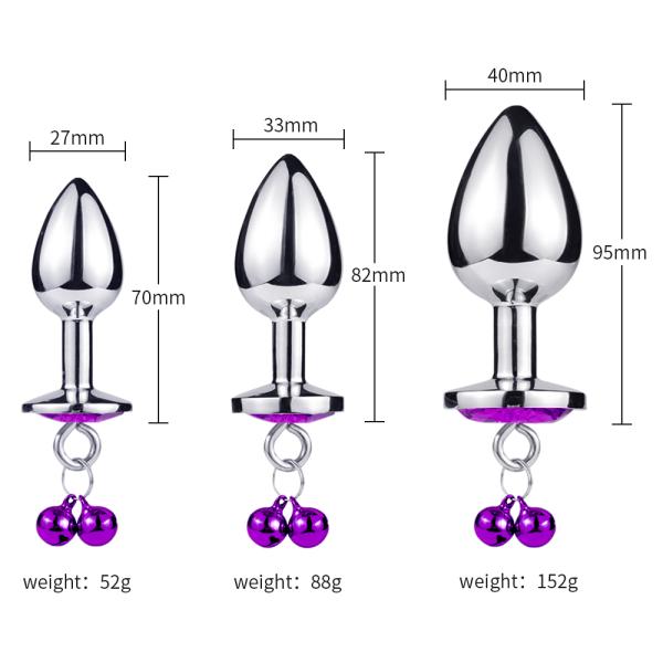 Dimensions et détails du plug anal avec cloche et laisse - taille Medium.