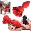 28X Silicone Vibrating Rose Anal Plug - Plug Anale Ornée d'une Rose à Distance - Booty Sparks