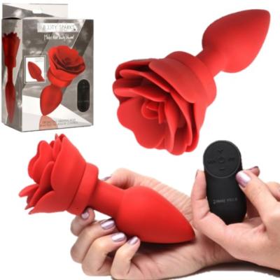 28X Silicone Vibrating Rose Anal Plug - Plug Anale Ornée d'une Rose à Distance - Booty Sparks