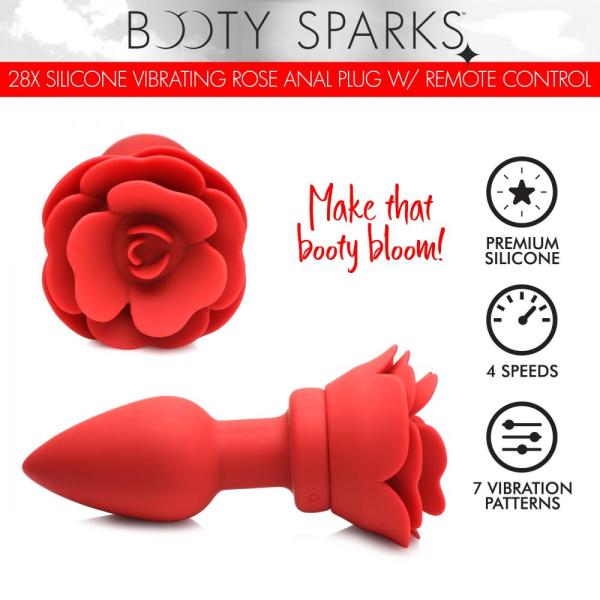 28X Silicone Vibrating Rose Anal Plug - Plug Anale Ornée d'une Rose à Distance - Booty Sparks – Image 6