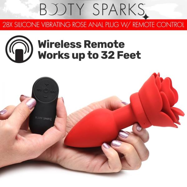 28X Silicone Vibrating Rose Anal Plug - Plug Anale Ornée d'une Rose à Distance - Booty Sparks – Image 5