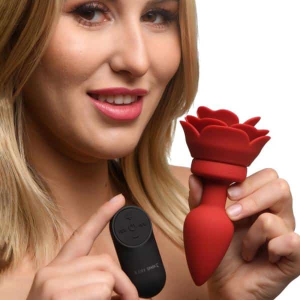28X Silicone Vibrating Rose Anal Plug - Plug Anale Ornée d'une Rose à Distance - Booty Sparks – Image 4