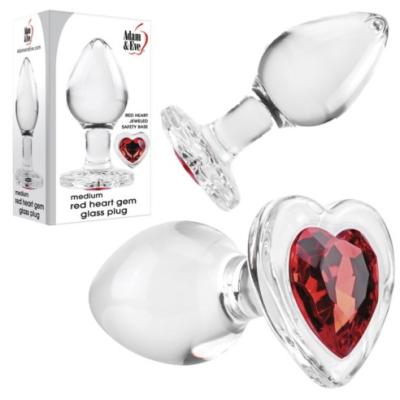 Medium Red Heart Gem Glass Plug - Plug Anale en Verre avec Bijou en Coeur - Adam & Eve