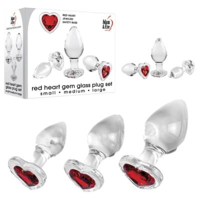 Red Heart Gem Glass Plug Set - Ensemble de Plugs Anales en Verre avec Bijou en Coeur - Adam & Eve