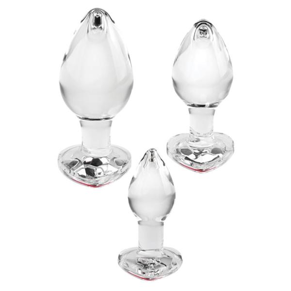 Red Heart Gem Glass Plug Set - Ensemble de Plugs Anales en Verre avec Bijou en Coeur - Adam & Eve – Image 6