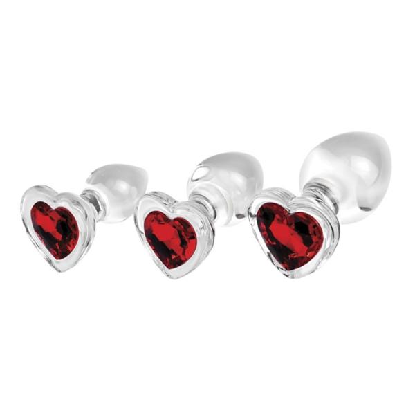 Red Heart Gem Glass Plug Set - Ensemble de Plugs Anales en Verre avec Bijou en Coeur - Adam & Eve – Image 4