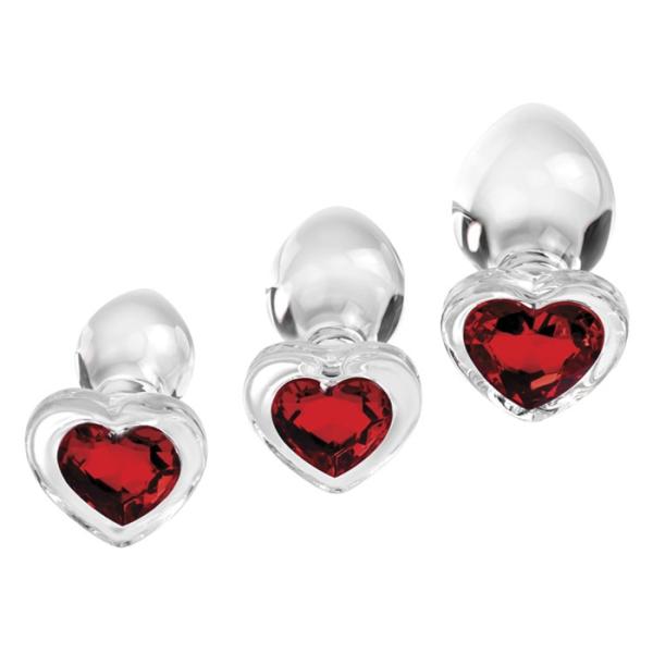 Red Heart Gem Glass Plug Set - Ensemble de Plugs Anales en Verre avec Bijou en Coeur - Adam & Eve – Image 3