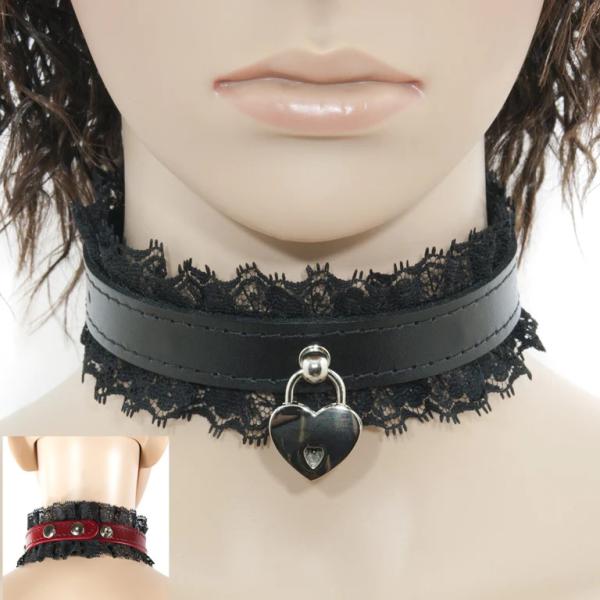 Fancy Heart Collar - Collier en Cuir avec Dentelle et Coeur - Xbliss