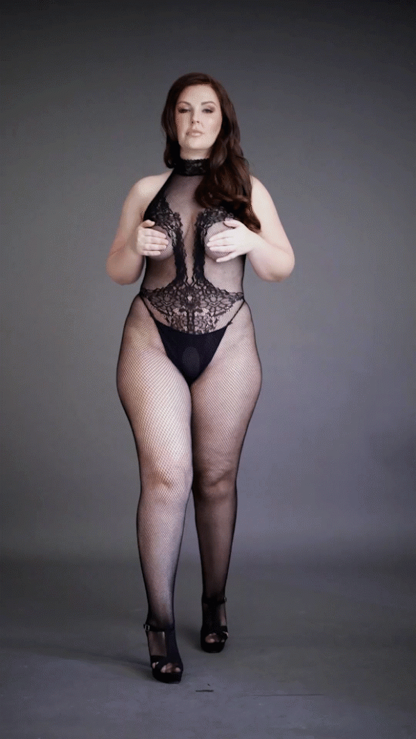 High Neck Fishnet and Lace Bodystocking - 026X - Grande Taille - Le Désir – Image 3