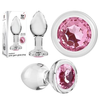 Medium Pink Gem Glass Plug - Plug Anale en Verre avec Bijou Rose - Adam & Eve