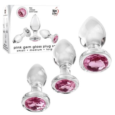 Pink Gem Glass Plug Set - Ensemble de Plugs Anales en Verre avec Bijou Rose - Adam & Eve