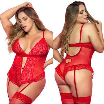Teddy avec Jaretelles en Dentelle - 8568X - Grande Taille - Mapalé
