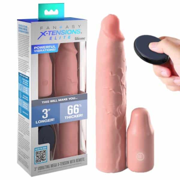 3 Vibrating Mega X-tension with Remote - Extenstion Pénis Vibrante - Fantasy-Xtensions Elite