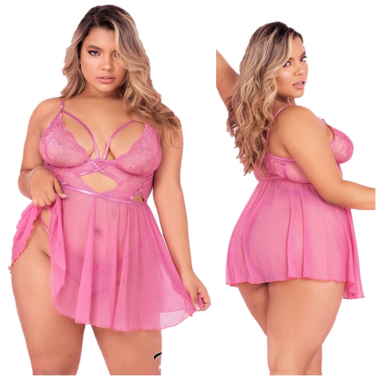 Babydoll en Mesh - 7480X - Grande Taille - Mapalé