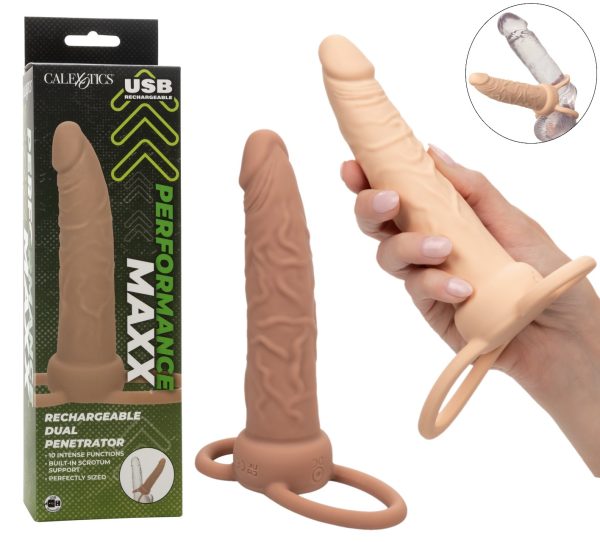 Profitez du plaisir érotique de la double pénétration avec le Rechargeable Dual Penetrator de la collection Performance Maxxx de California Exotics