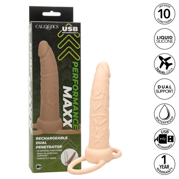 Profitez du plaisir érotique de la double pénétration avec le Rechargeable Dual Penetrator de la collection Performance Maxxx de California Exotics