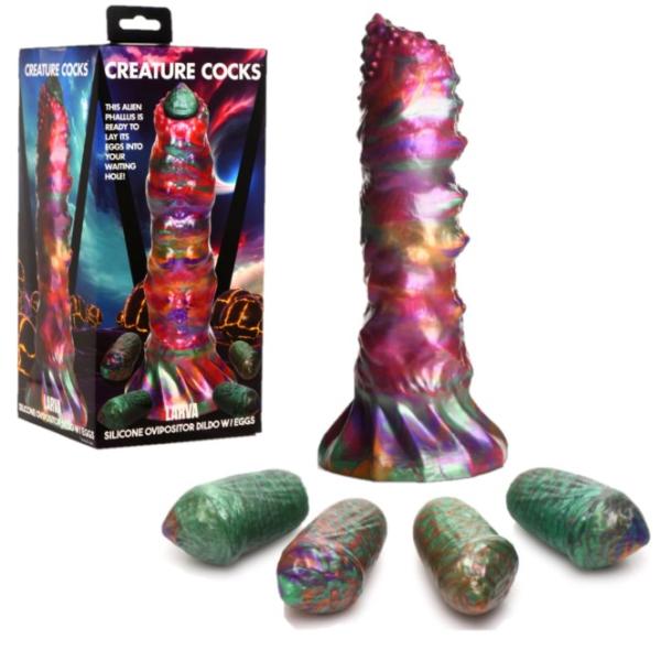 Le gode Larva Ovipositor de Creature Cock est épais et texturé et l'un des plus colorée de la collection