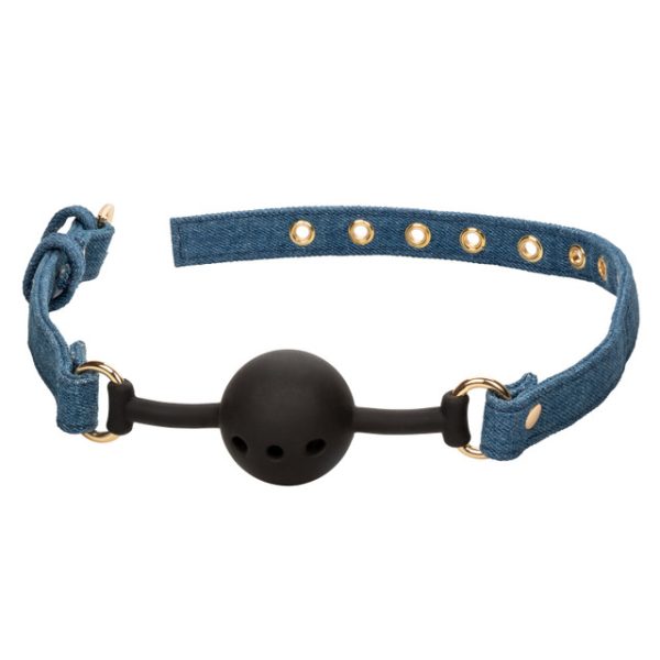 "Ball Gag Ride 'em Premium Denim : Style et Excitation pour vos Jeux de Soumission!"