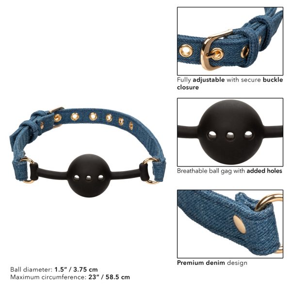 "Dominez avec Style : Découvrez le Ball Gag Ride 'em Premium Denim!"