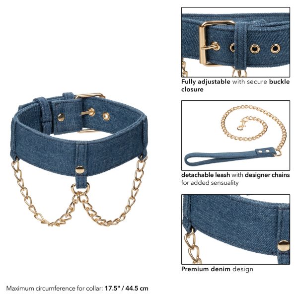 "Explorez vos Fantaisies avec le Collier avec Laisse de la Collection Ride 'em Premium Denim!"