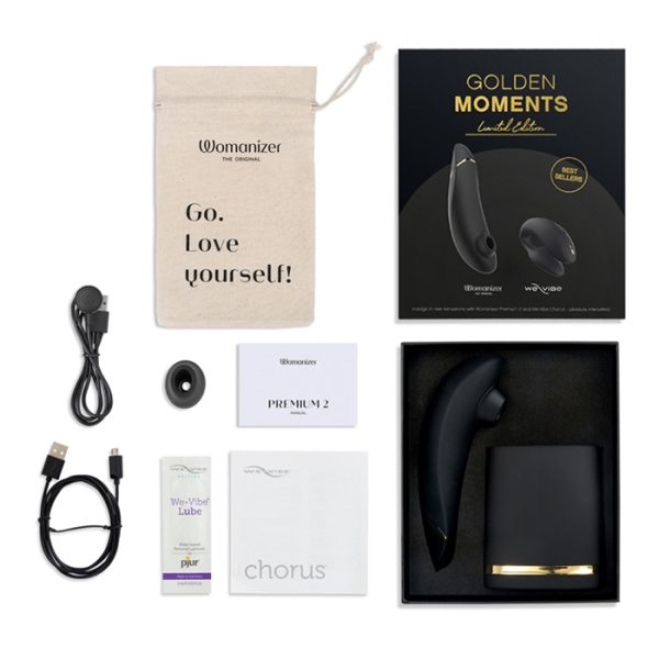 Golden Moments X Limited Edition Ce magnifique coffret comprend le Womanizer PREMIUM 2 et le We-Vibe Chorus