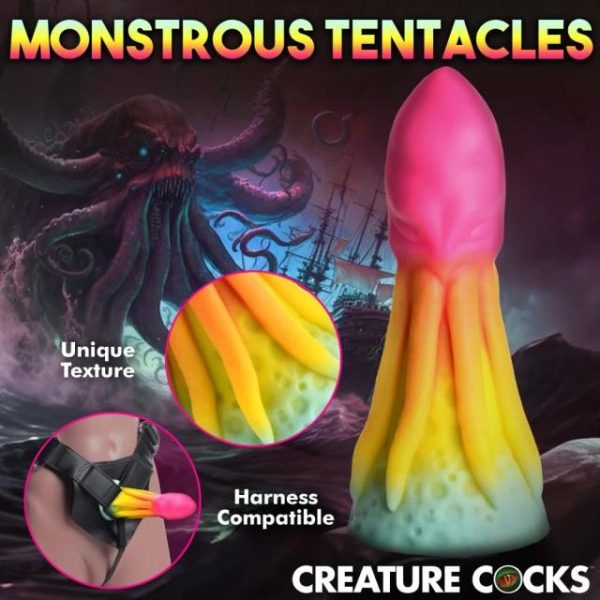 "La tentation aquatique se dévoile en images : King Kraken, le dildo arc-en-ciel qui stimule vos fantasmes."