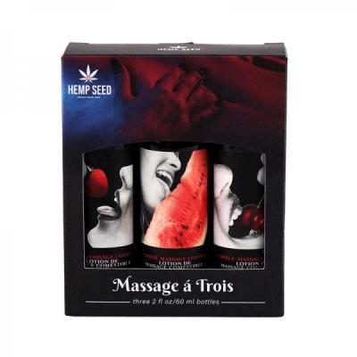 "Découvrez l'extase sensorielle avec le Coffret Cadeau d'Huile de Massage Comestible. Trois saveurs irrésistibles pour éveiller vos sens à chaque massage."