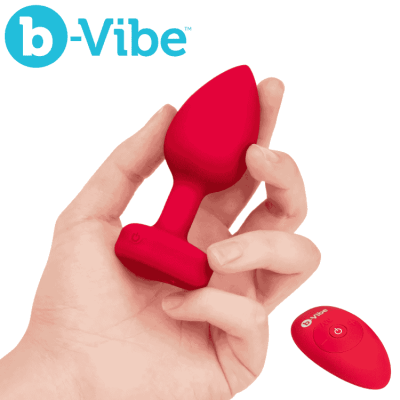 Vibrating Heart Plug B-Vibe silicone rose avec base bijoutée