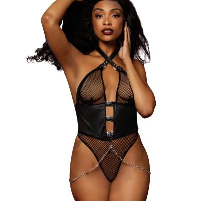 "Allure Captivante : Teddy en Filet et Faux Cuir"