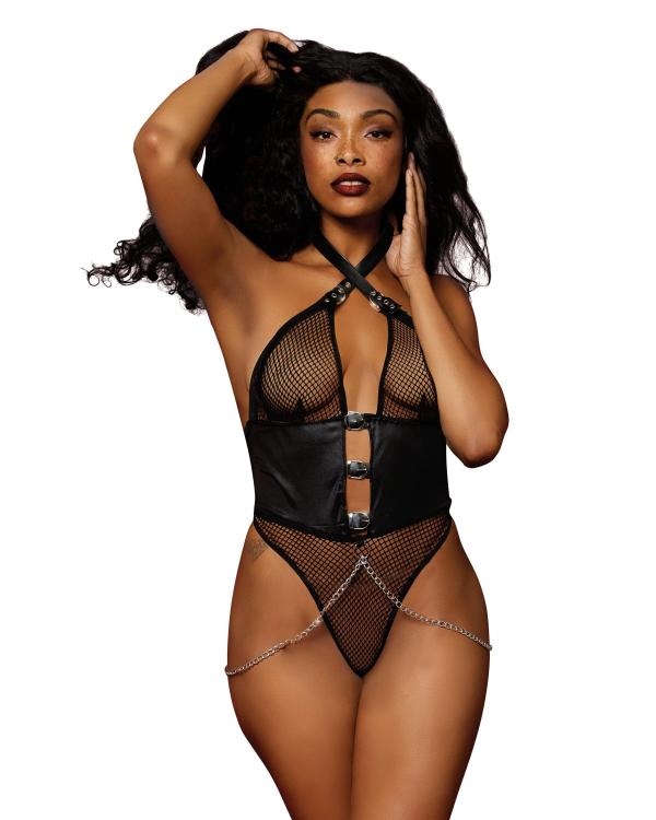 "Allure Captivante : Teddy en Filet et Faux Cuir"